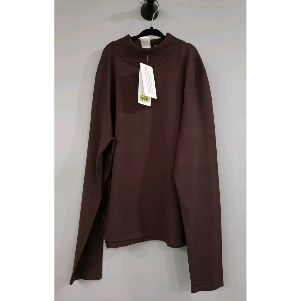 NEW RED $75 PETITE LARGE PENDLETON Mock Neck Silk Blend Long Sleeve BROWN